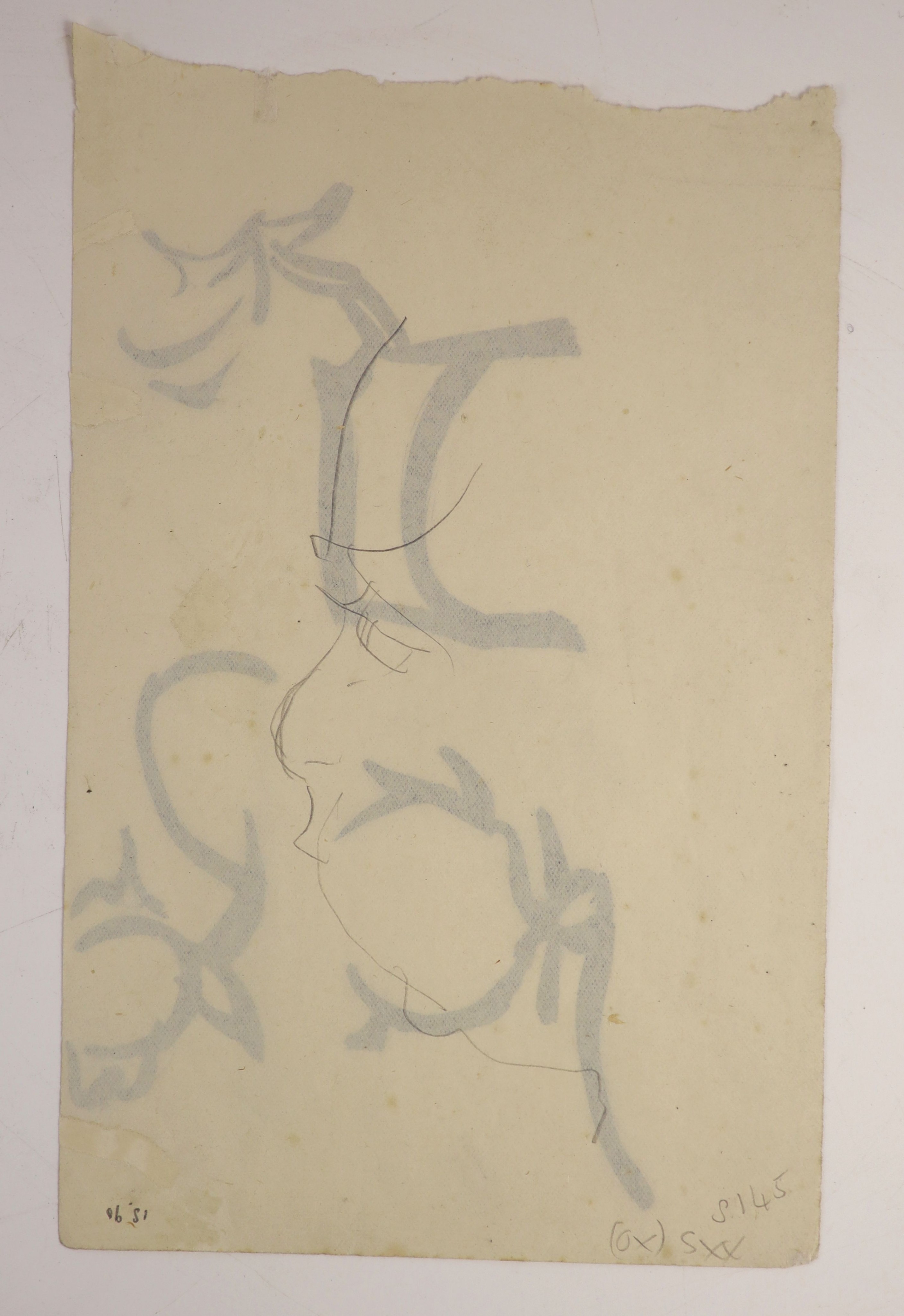 Henri Gaudier-Brzeska (1891-1915), Abstract drawing of a stag and antlers, black ink on paper, and an unfinished pencil sketch of a child’s head to verso, on paper, 14 x 20cm, unframed